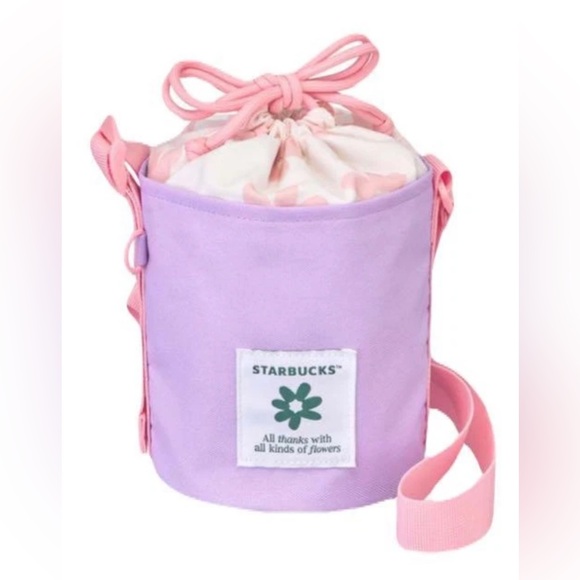 New Korea Starbucks Limited Say Thanks Day Floral Drawstring Bucket Bag Purse - Picture 1 of 9
